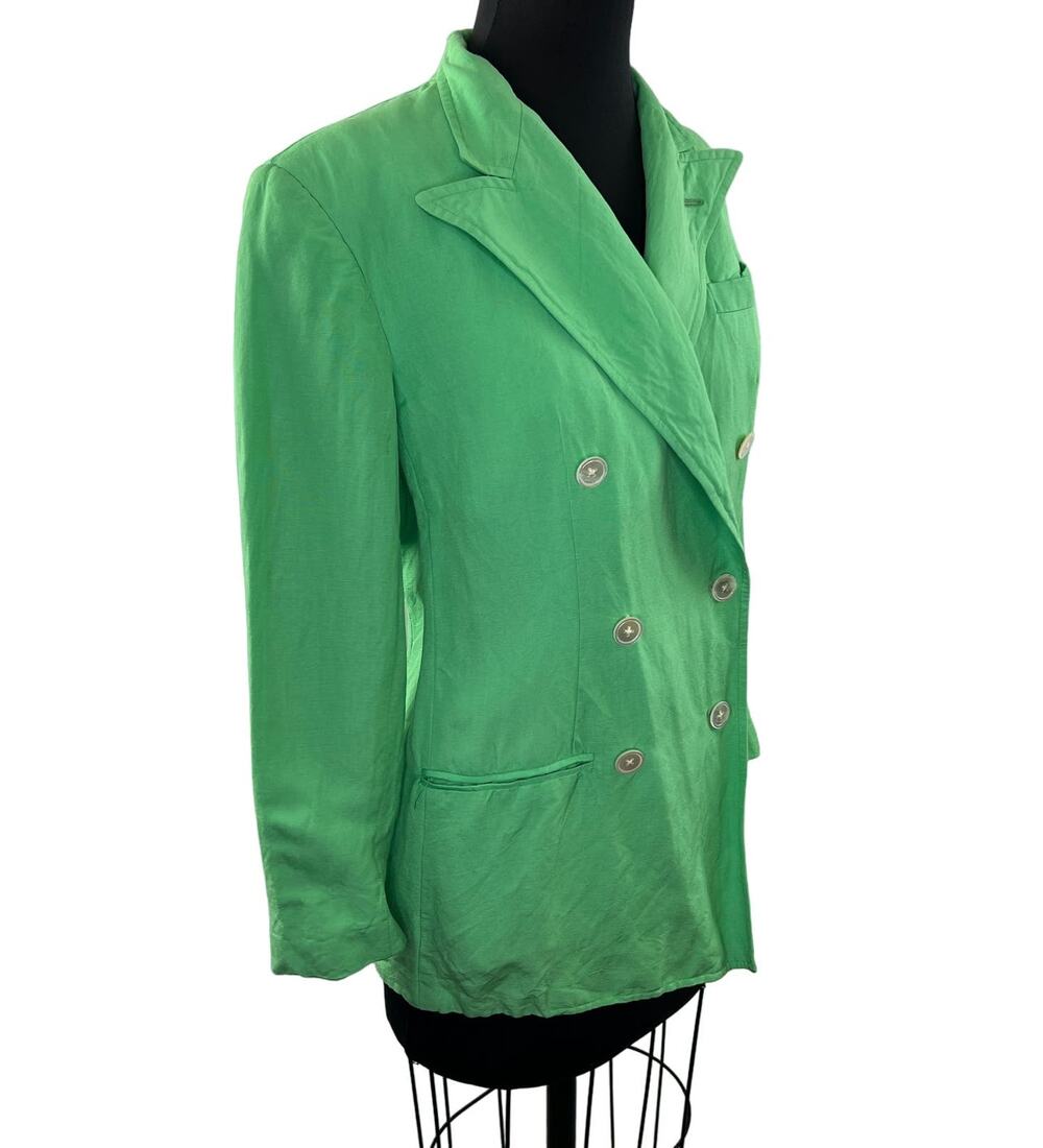 Vintage RALPH LAUREN Green Linen Blend Long Sleeve Double Breasted Jacket Size 2